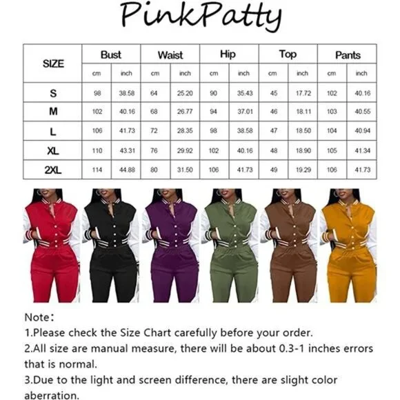 Women Varsity Sweatsuit Button Down 2 Piece Outfit Slim Tracksuit Set - Picture 6 of 6